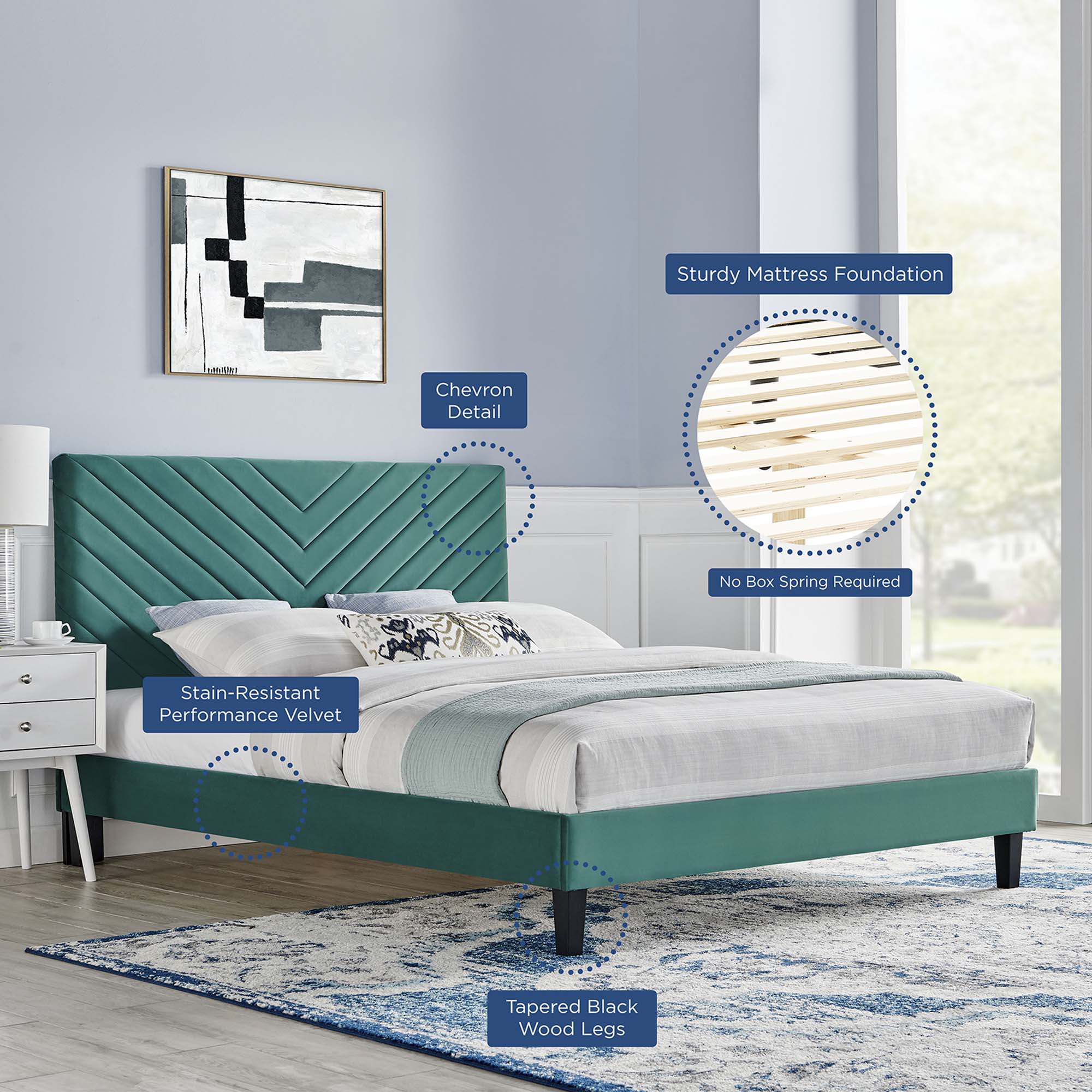 Roxanne Performance Velvet Twin Platform Bed