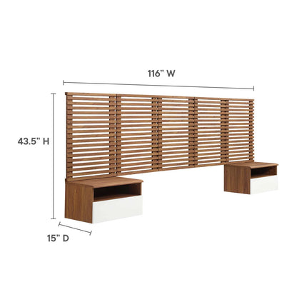 Render Wall Mount Headboard and Modern Nightstands Walnut Queen Size