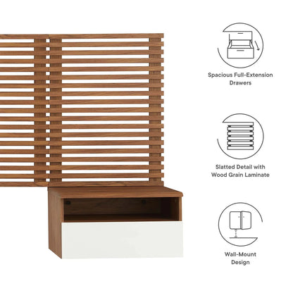 Render Wall Mount Headboard and Modern Nightstands Walnut King Size