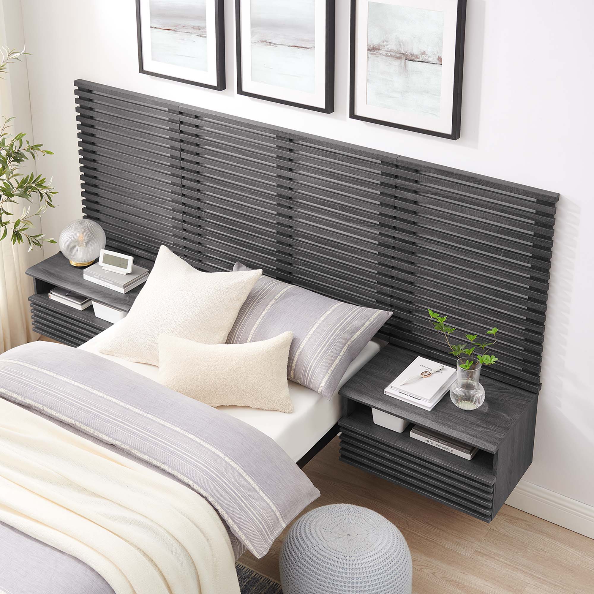 Render Wall Mount Twin Headboard and Modern Nightstands