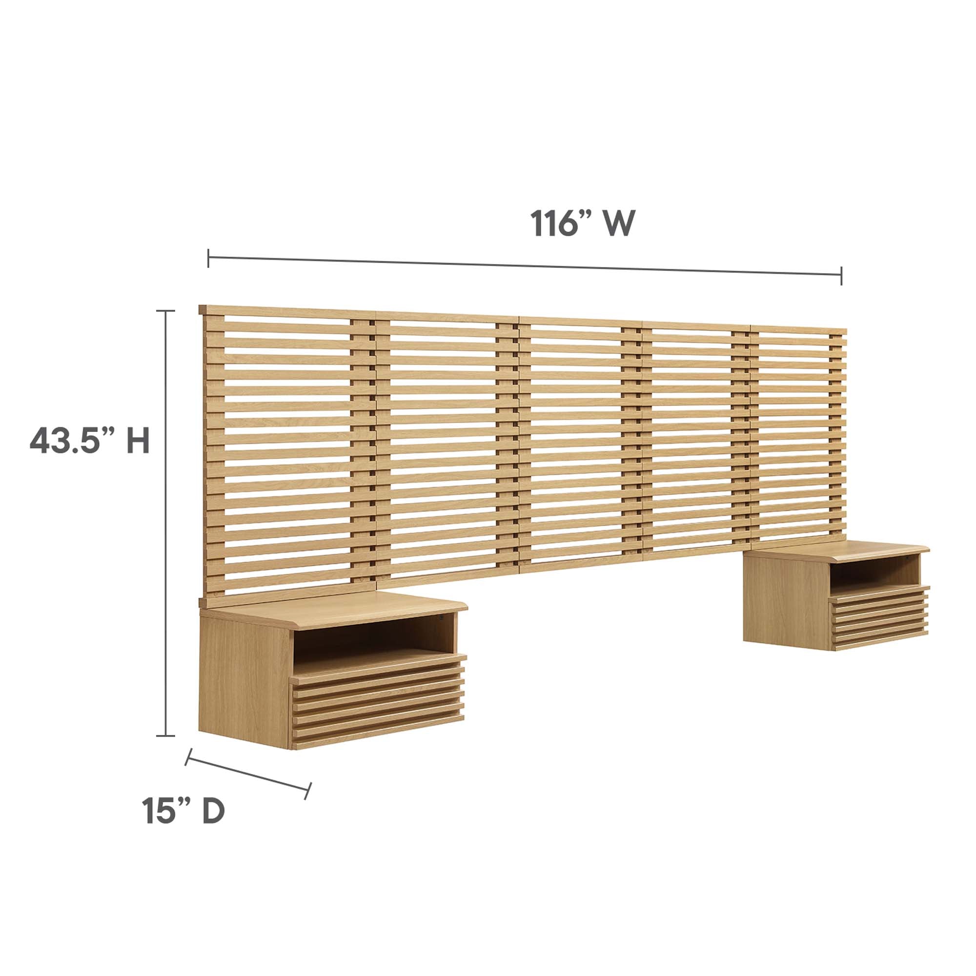 Render Wall Mount Queen Headboard and Modern Nightstands