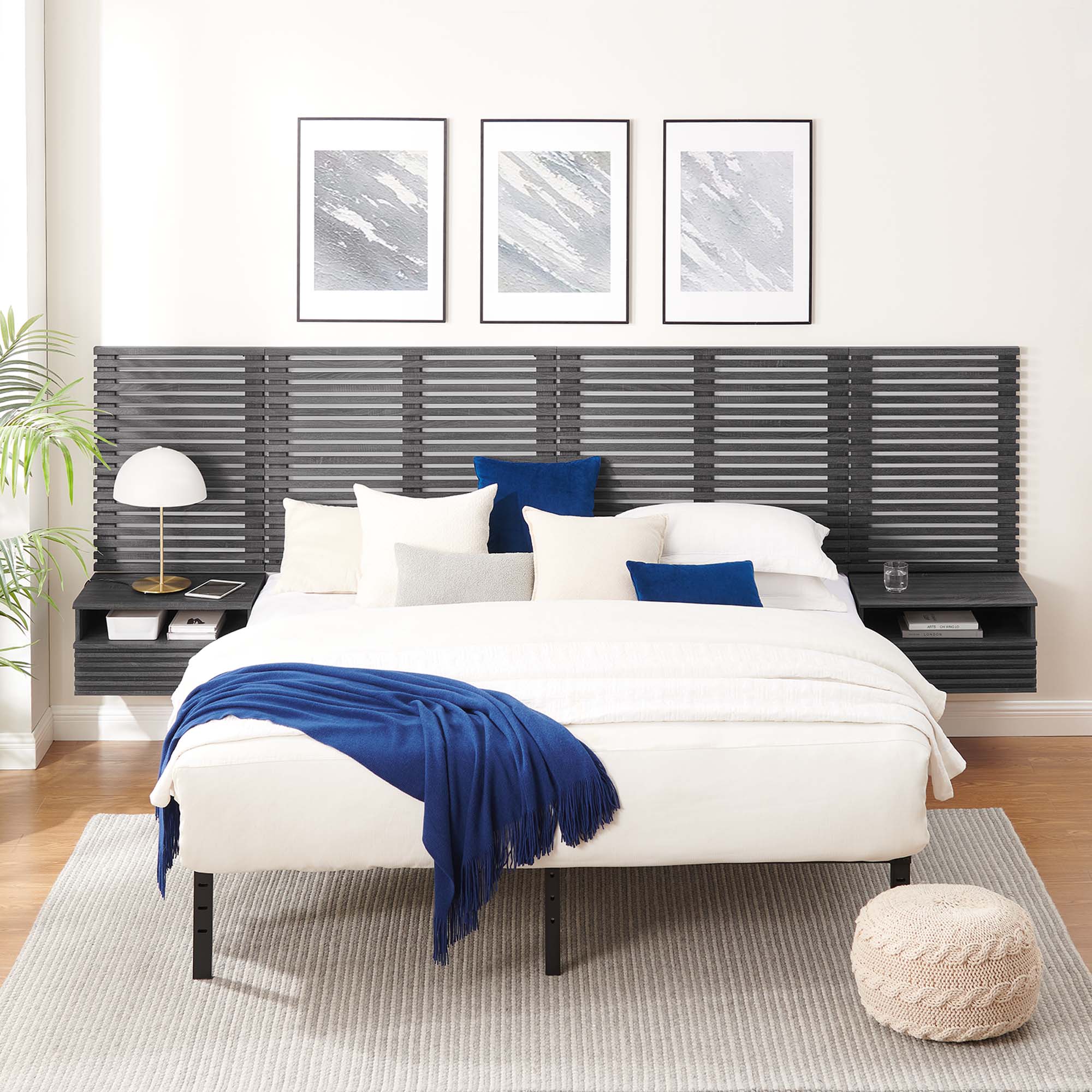 Render Wall Mount King Headboard and Modern Nightstands