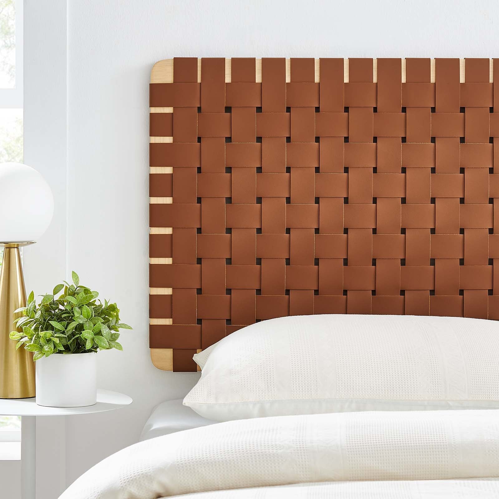 Stina Wall-Mount Vegan Leather Weave Headboard