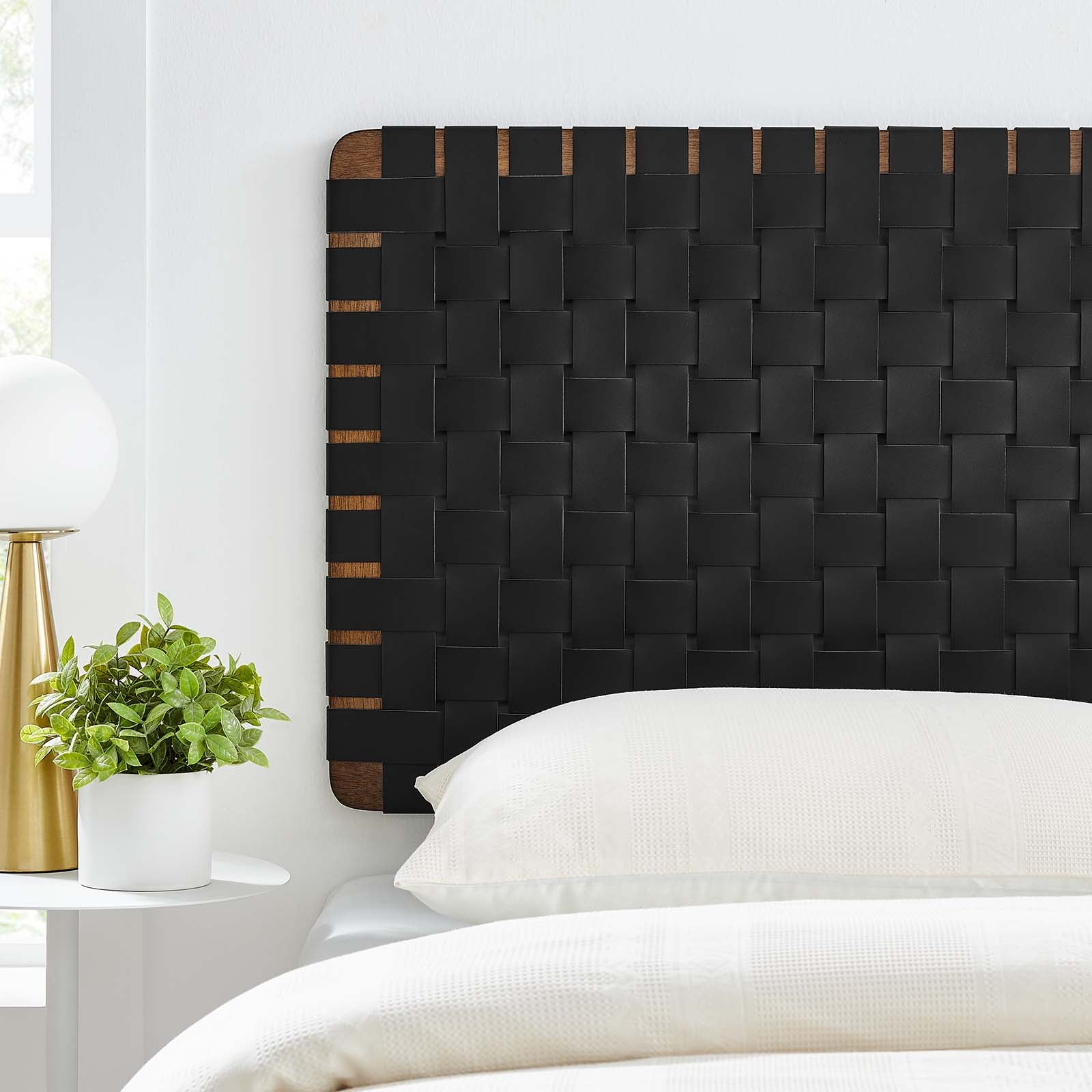 Stina Wall-Mount Vegan Leather Weave Headboard