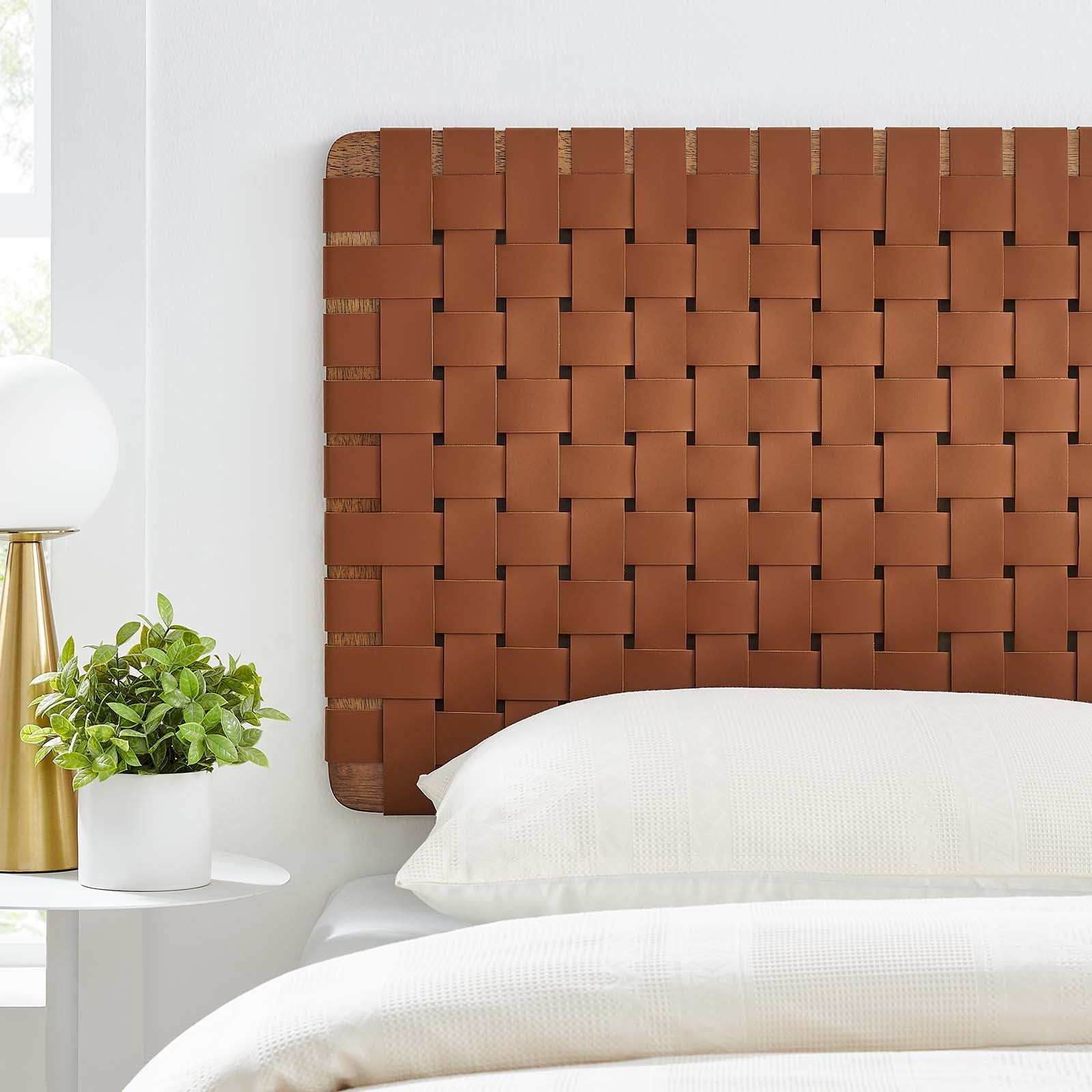 Stina Wall-Mount Vegan Leather Weave Headboard