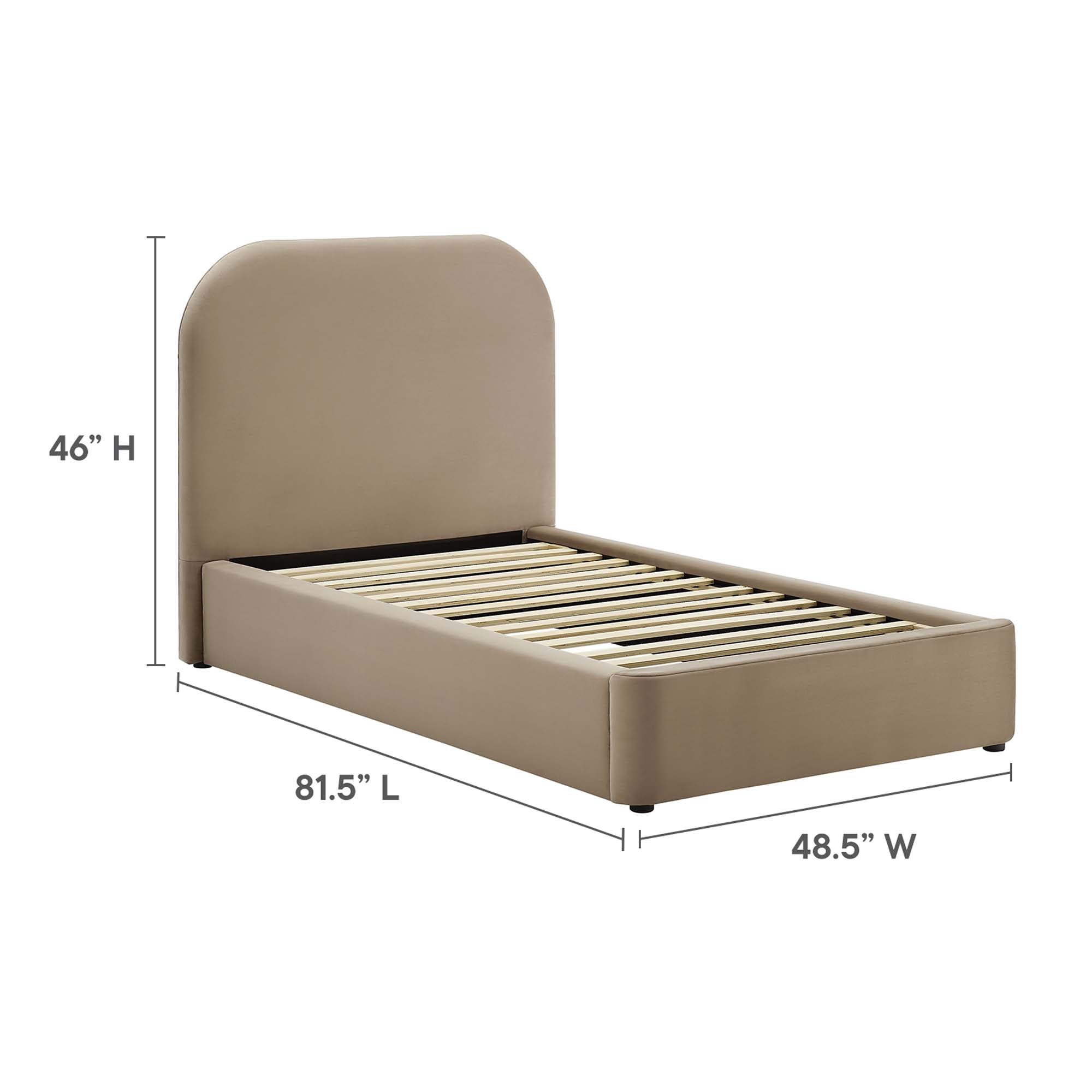 Keynote Performance Velvet Curved Twin Platform Bed