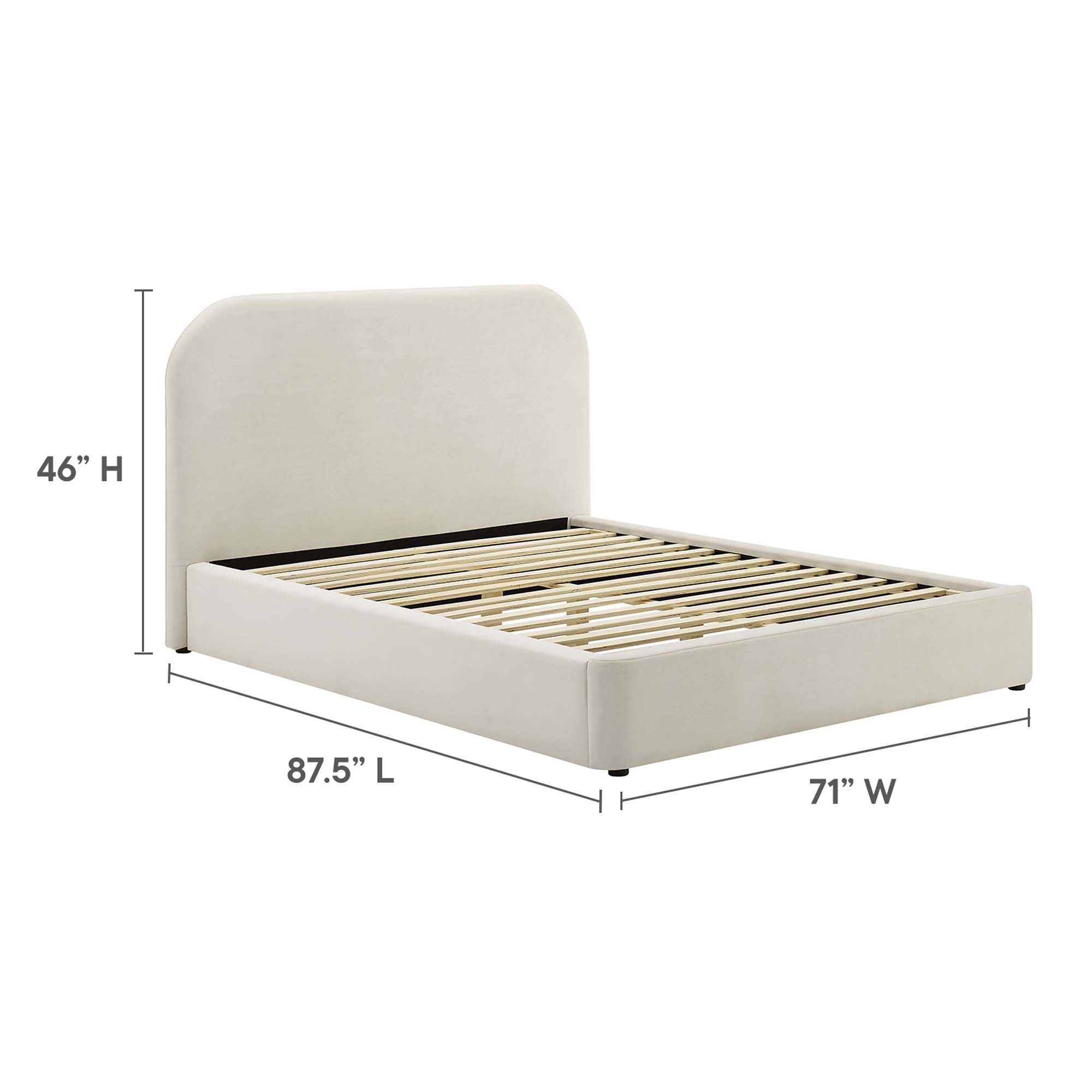 Keynote Performance Velvet Curved Queen Platform Bed