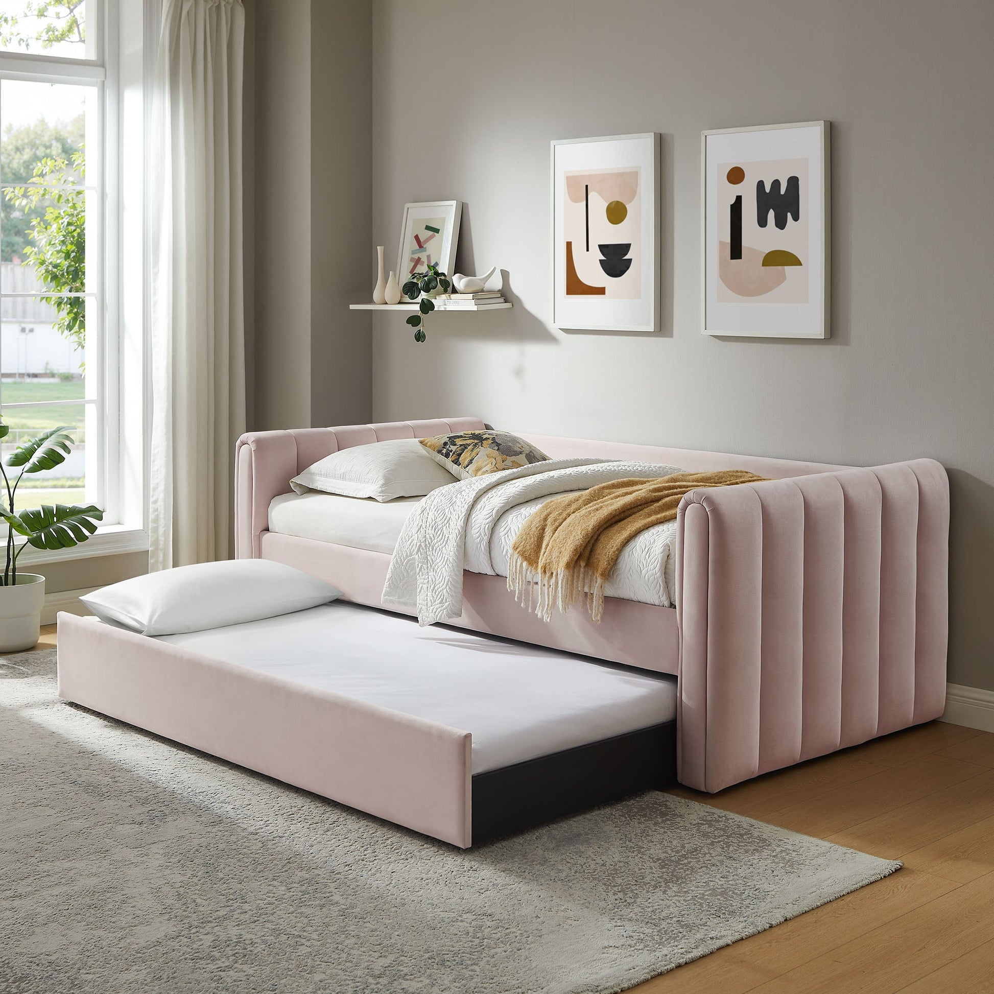 Veyla Channel Tufted Performance Velvet Twin Daybed With Trundle