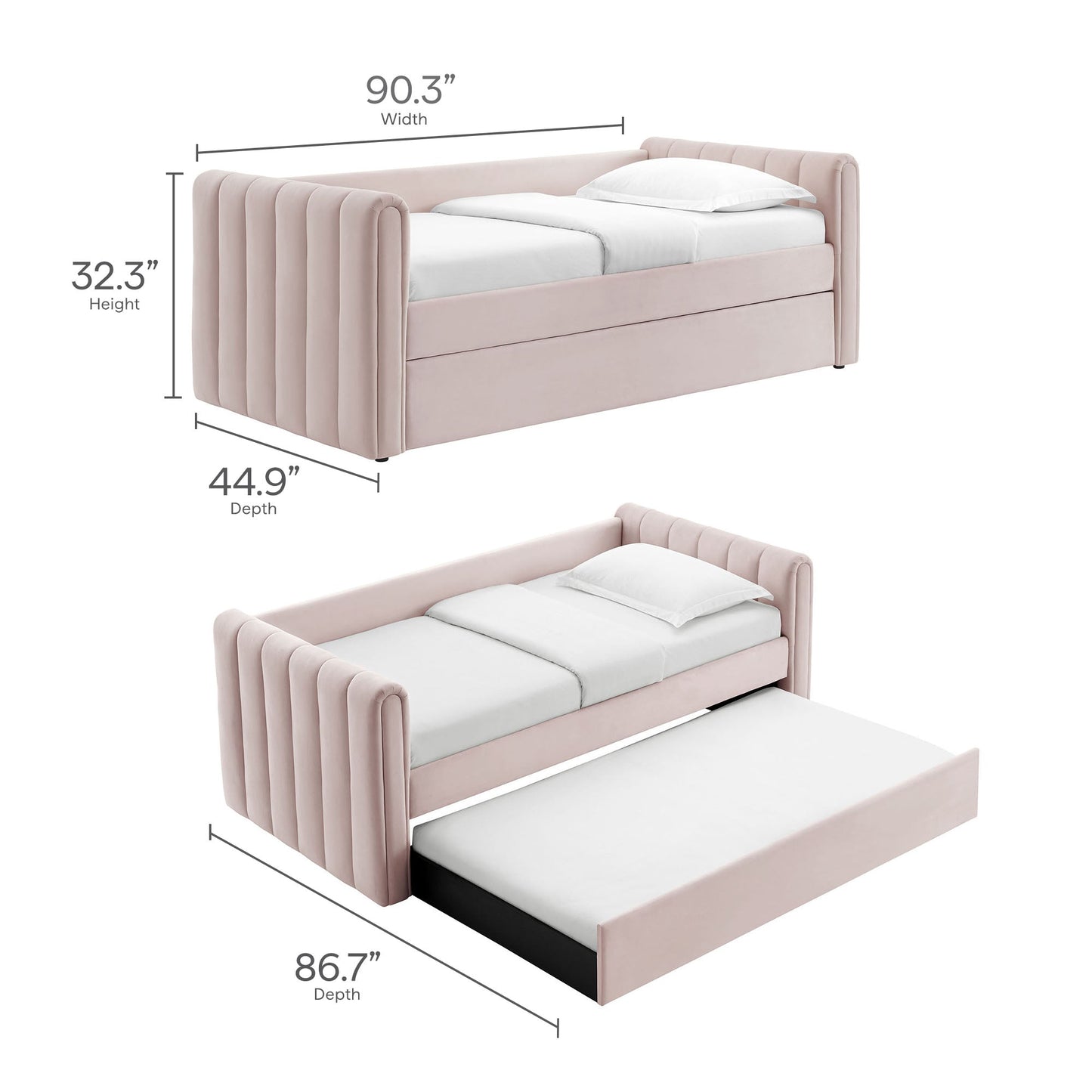 Veyla Channel Tufted Performance Velvet Twin Daybed With Trundle