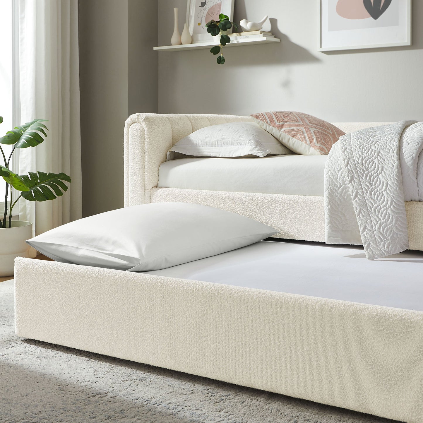 Veyla Channel Tufted Boucle Twin Daybed With Trundle