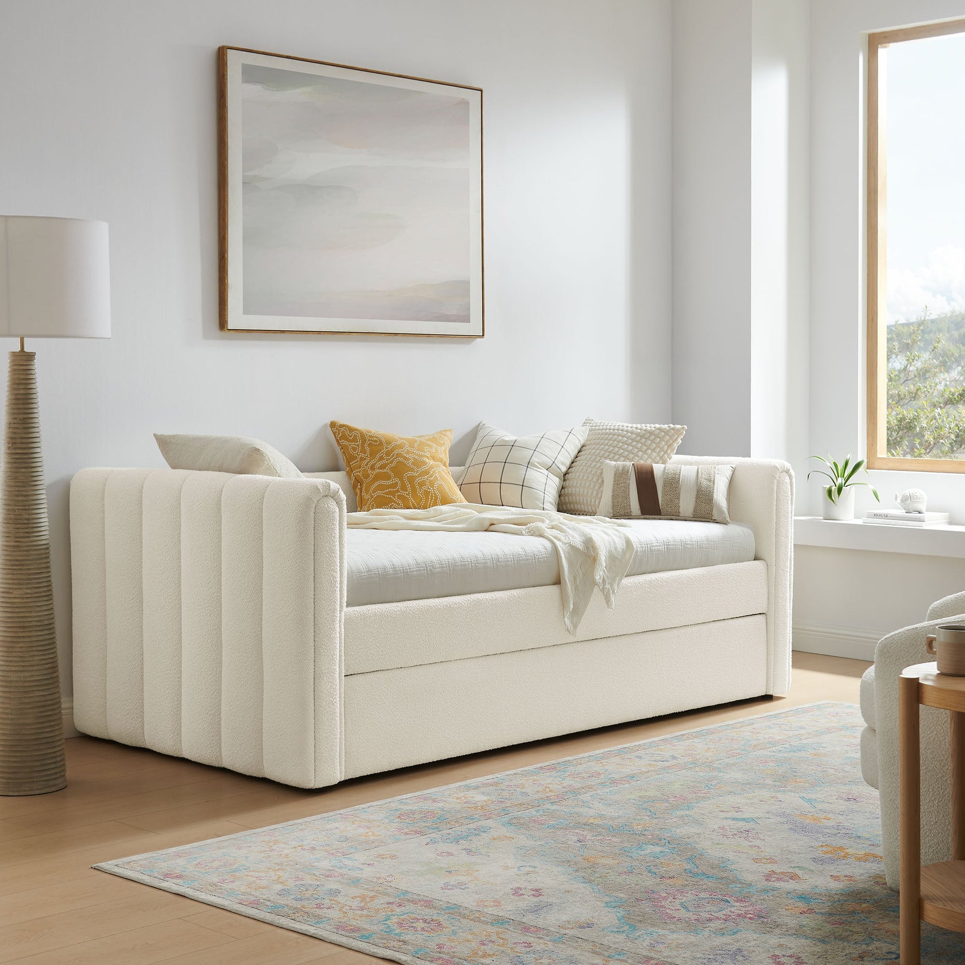 Veyla Channel Tufted Boucle Twin Daybed With Trundle