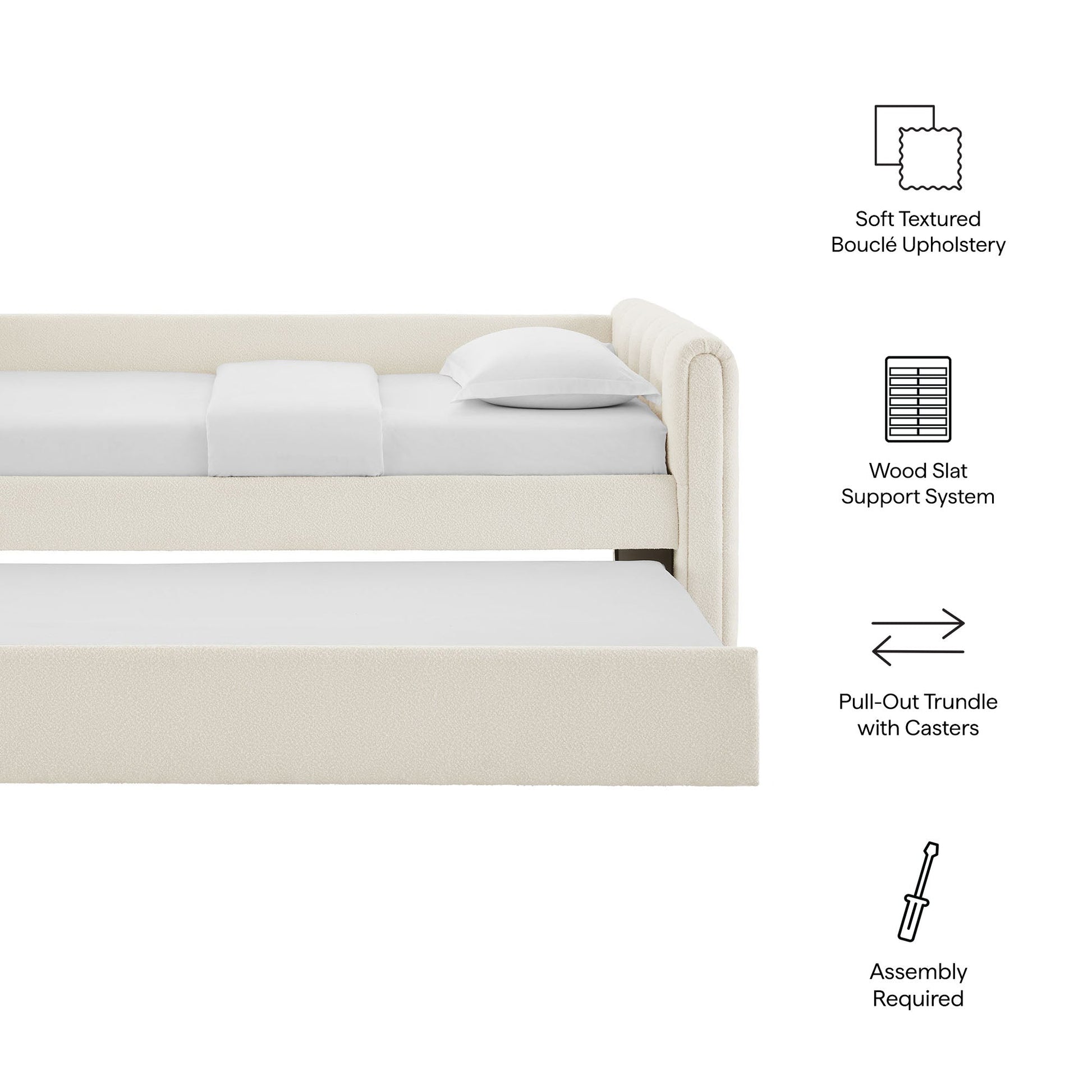 Veyla Channel Tufted Boucle Twin Daybed With Trundle