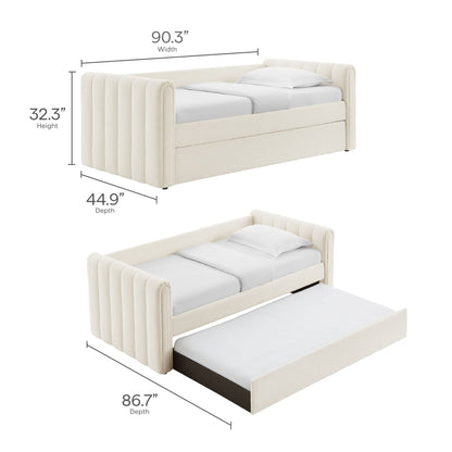 Veyla Channel Tufted Boucle Twin Daybed With Trundle