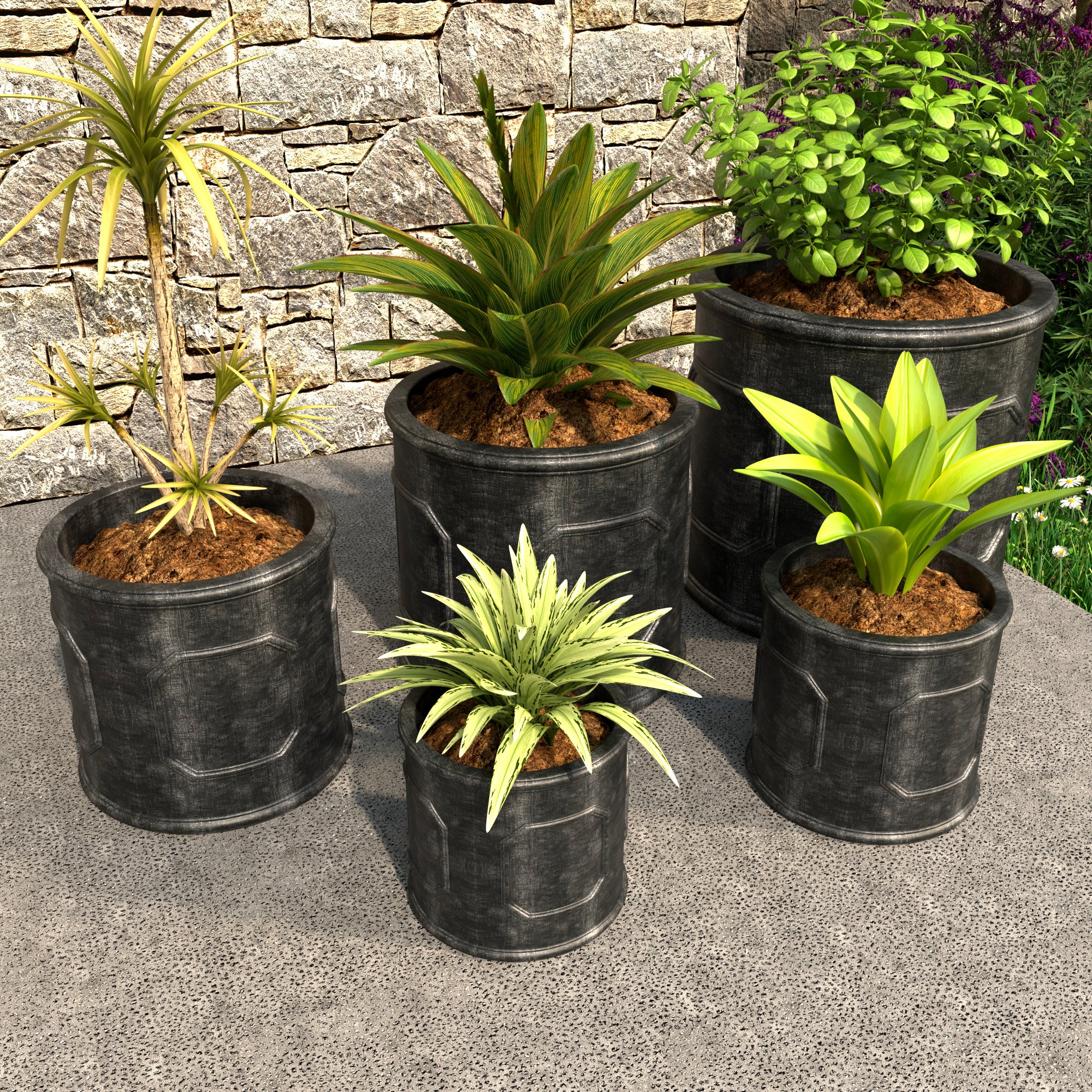 Meadow Series Poly Stone Planter Set in Black