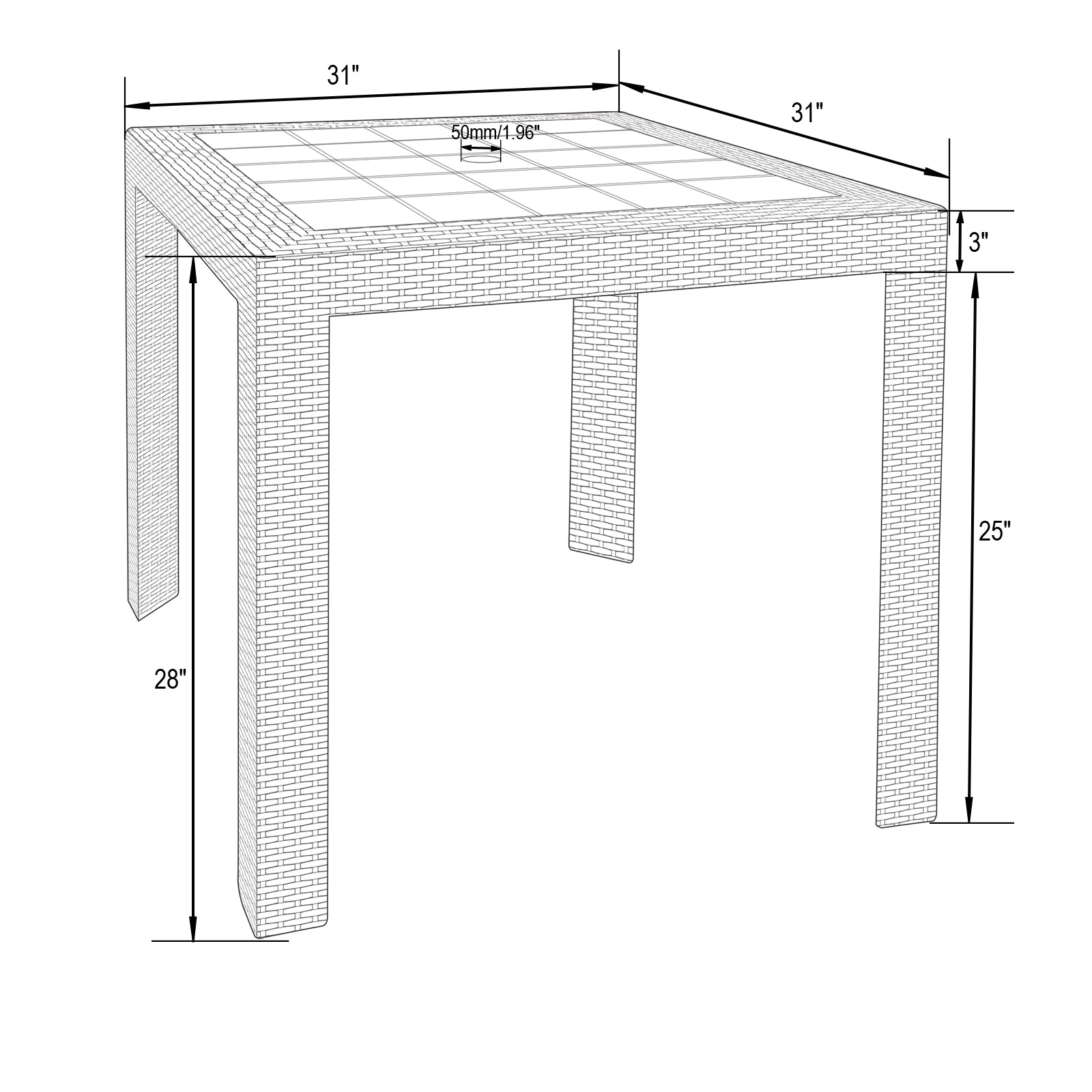 Hans 31" Weave Design Outdoor Dining Table