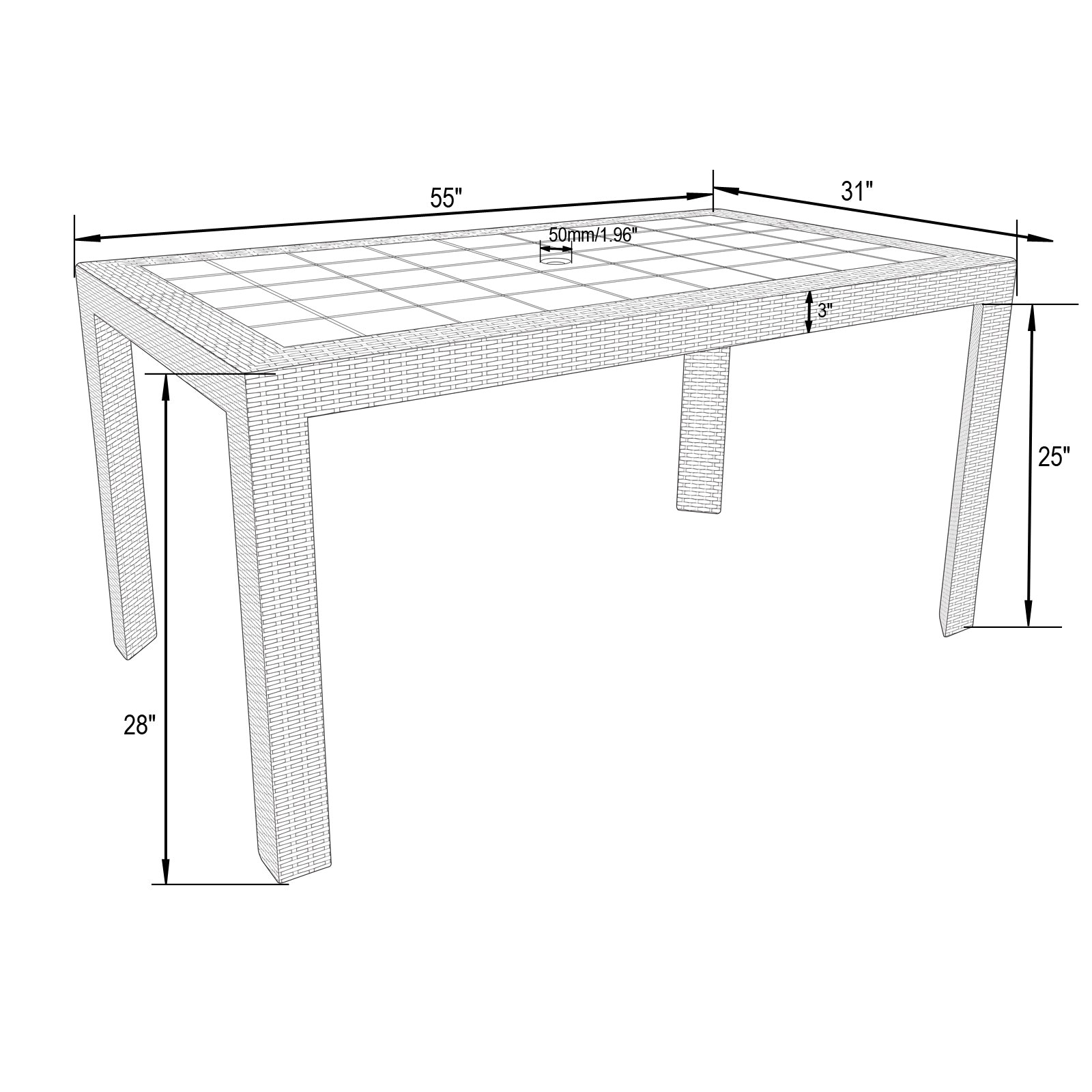 Hans 55" Weave Design Outdoor Dining Table