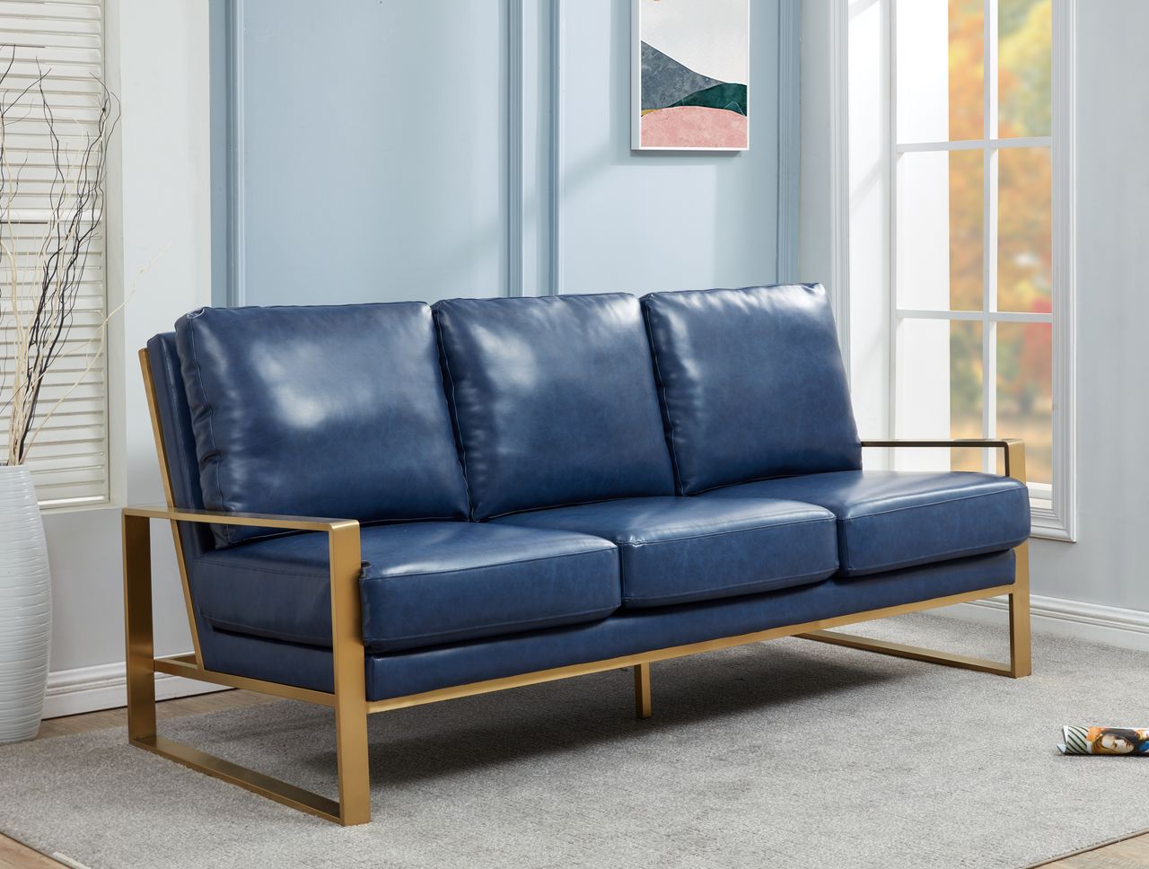 Emil Leather Sofa - Gold Frame