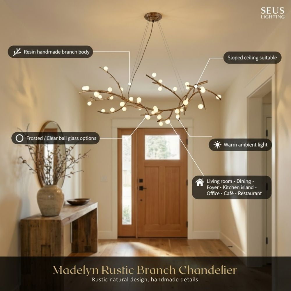 Madelyn Rustic Branch Chandelier Frosted/Clear Ball