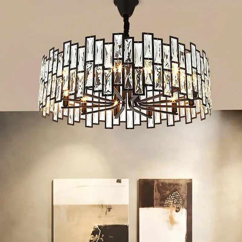 Round Metal Black Crystal Chandelier Small/Medium