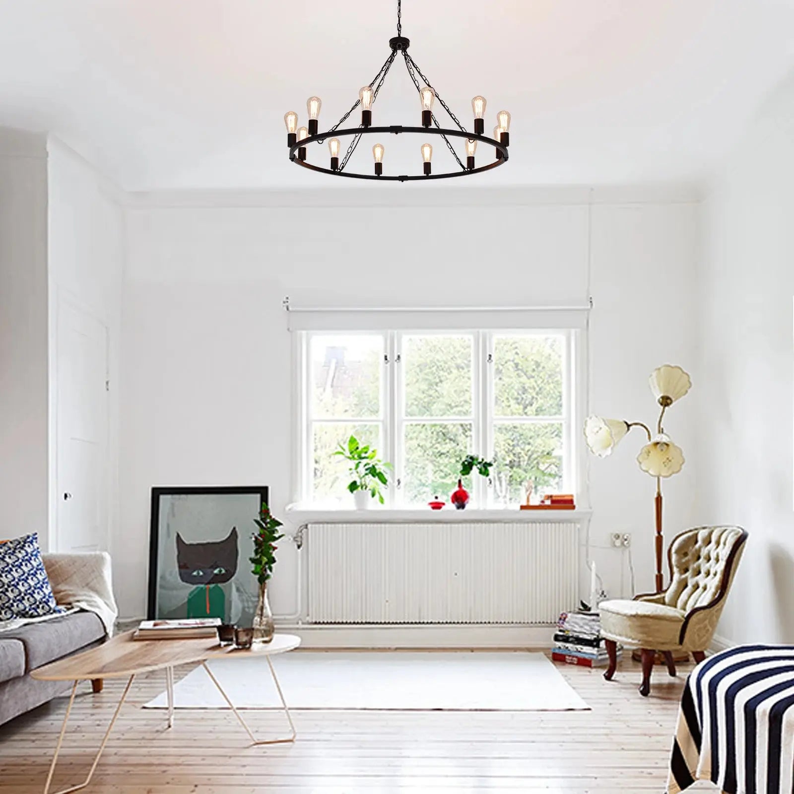 Metal 12 Light Black Chandelier Fixture