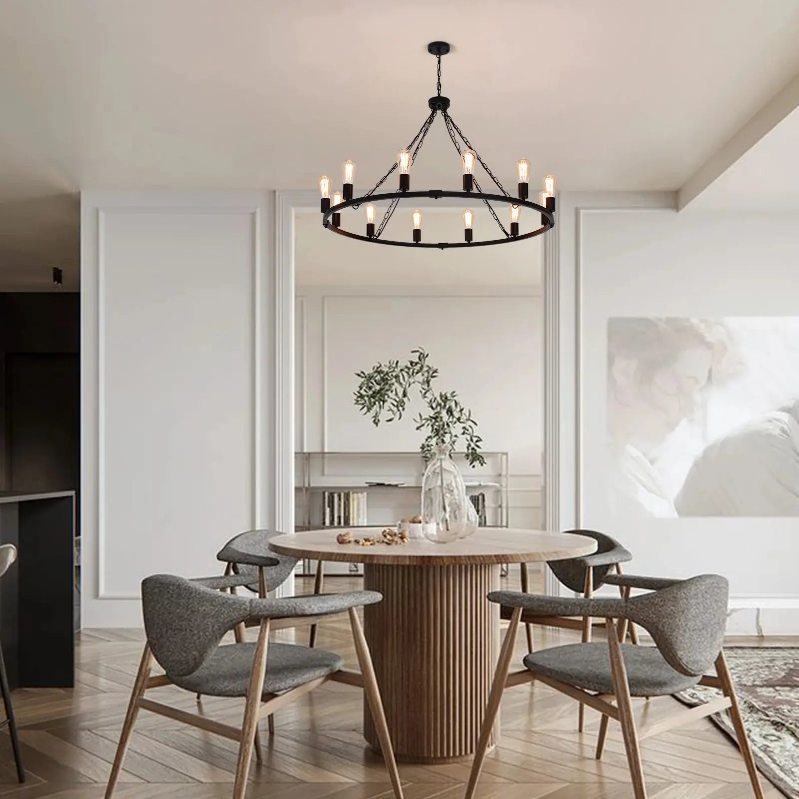 Metal 12 Light Black Chandelier Fixture