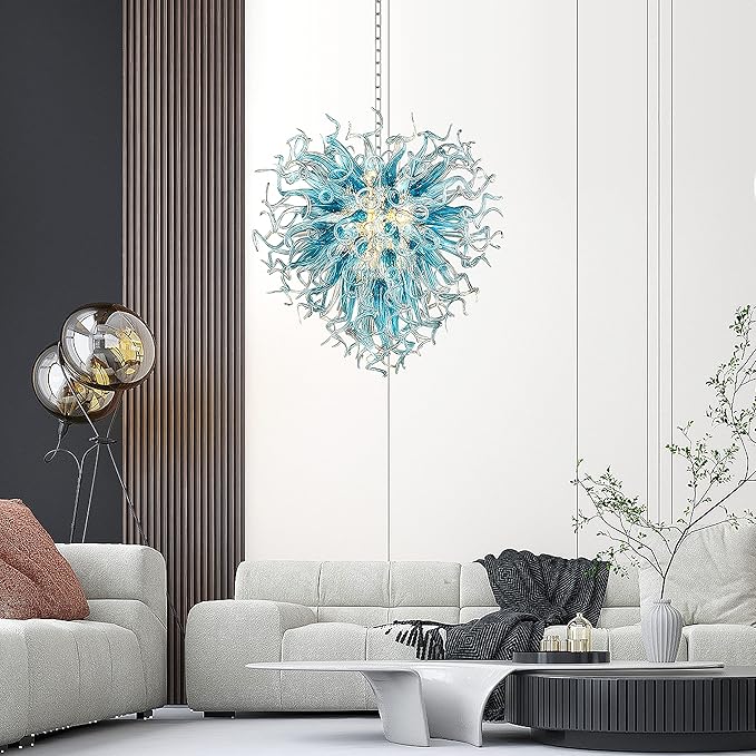 Modern Aqua Blue Glass Chandelier