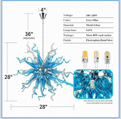 Modern Aqua Blue Glass Chandelier