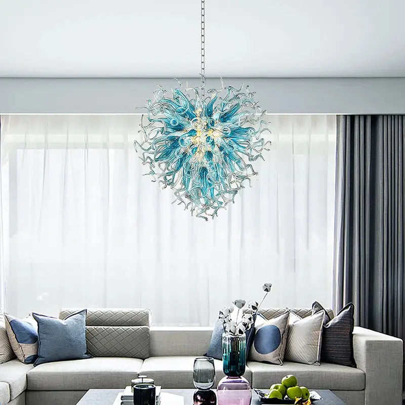 Modern Aqua Blue Glass Chandelier