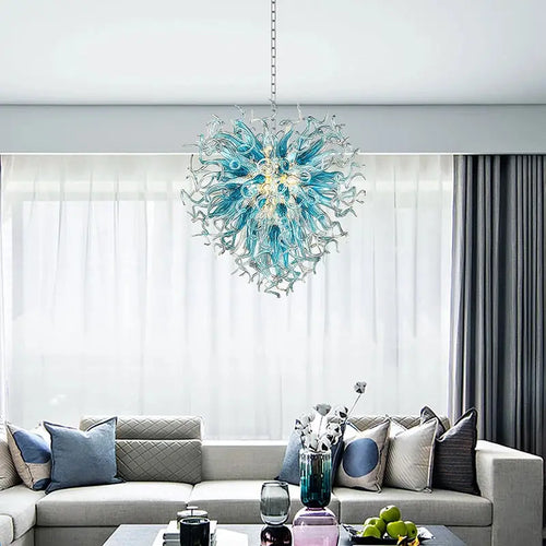 Modern Aqua Blue Glass Chandelier