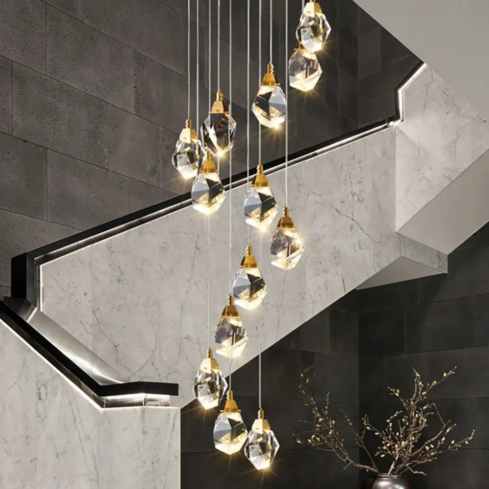 Modern Crystal Chandelier for High Ceiling Living Room