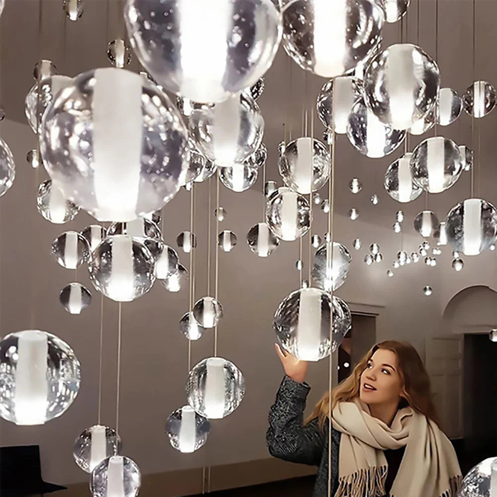 Modern Crystal Glass Bubble Chandelier for Foyer
