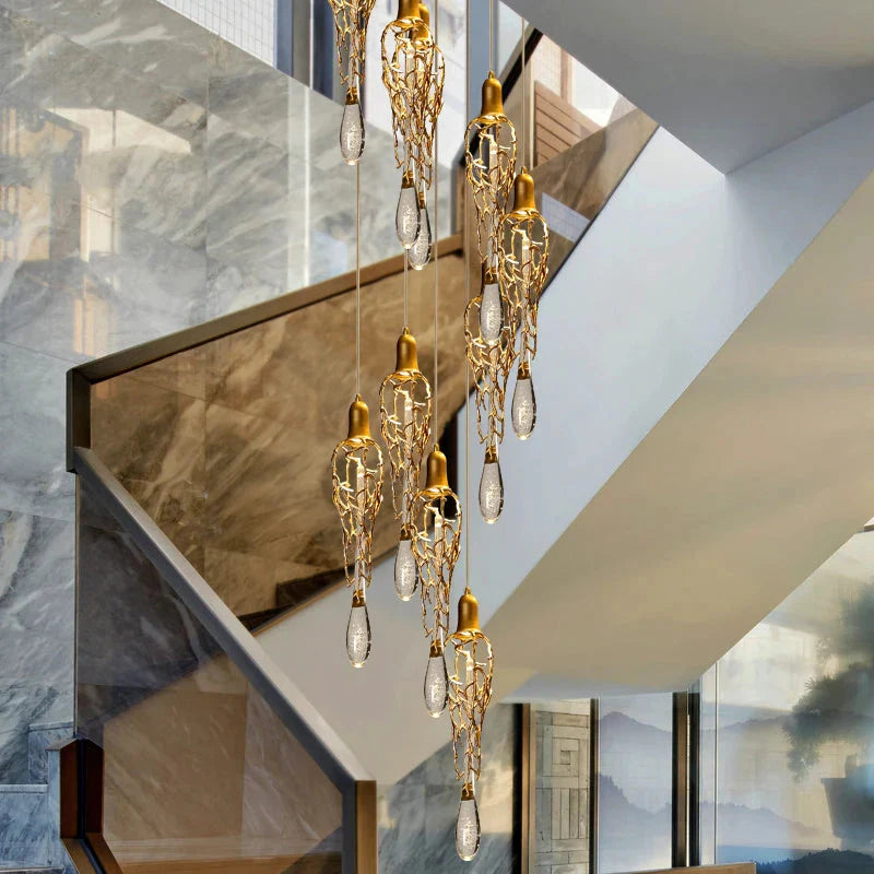 Modern Crystal  Glass Drops Chandelier for Staircase