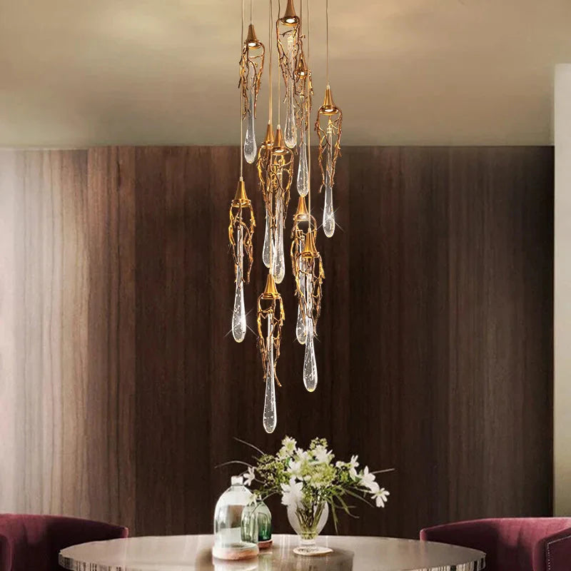 Modern Crystal  Glass Drops Chandelier for Staircase