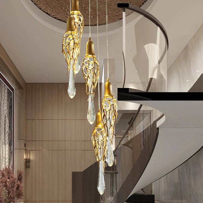 Modern Crystal  Glass Drops Chandelier for Staircase