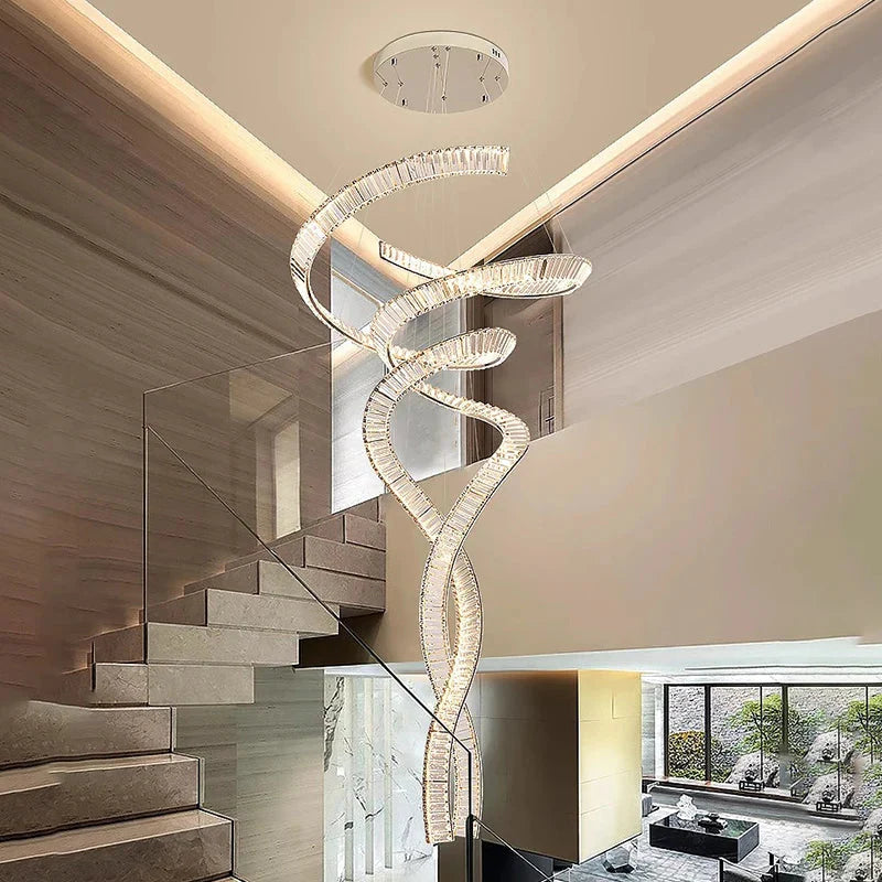 Modern Crystal Light Fixture for Staircase & Foyer & High Ceiling