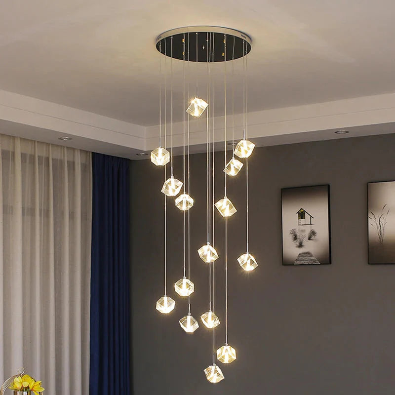 Modern Crystal Square Chandelier for Staircase