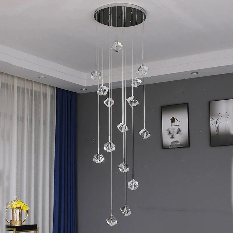Modern Crystal Square Chandelier for Staircase