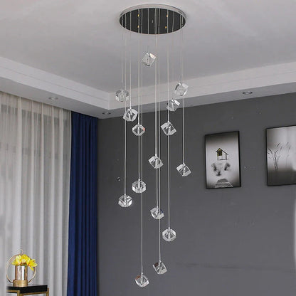 Modern Crystal Square Chandelier for Staircase