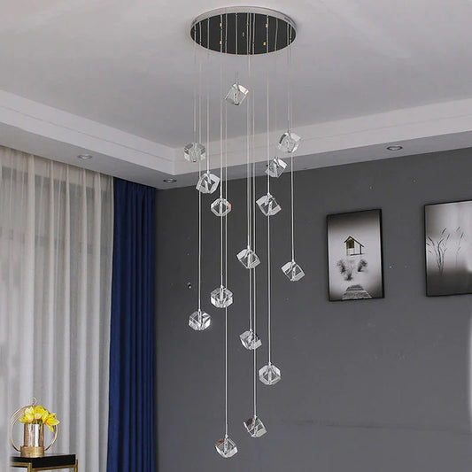 Modern Crystal Square Chandelier for Staircase