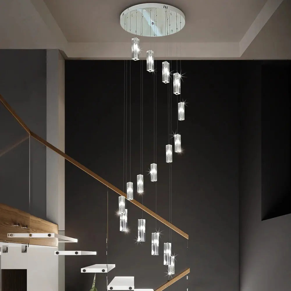 Modern Geometric Staircase Chandelier with Dimming