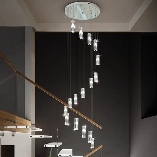 Modern Geometric Staircase Chandelier with Dimming