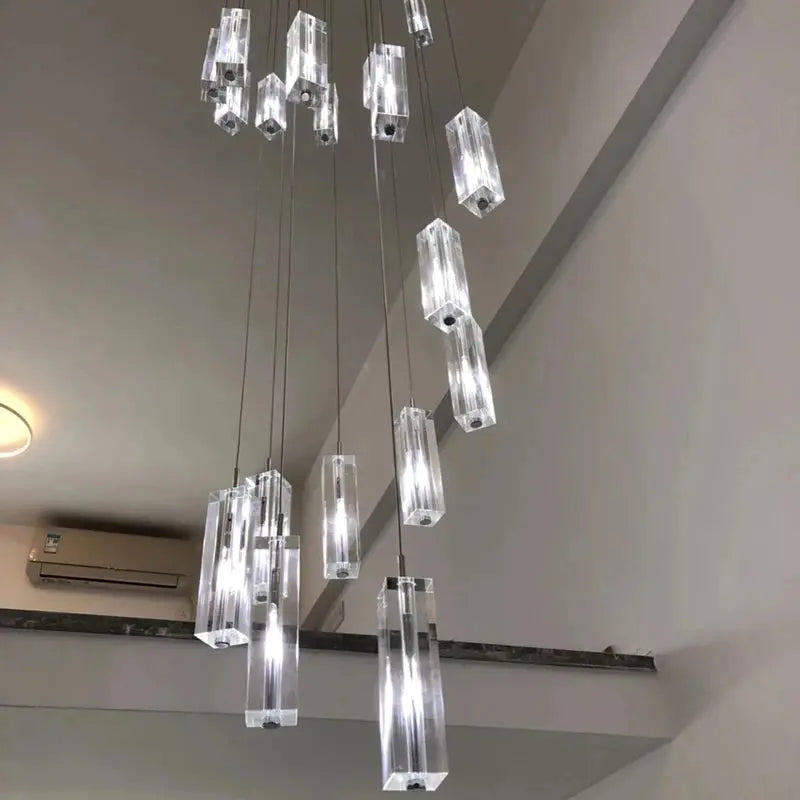 Modern Geometric Staircase Chandelier with Dimming