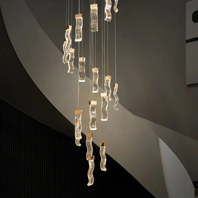 Classic Gold Long Crystal Hanging Light Fixture for Staircase