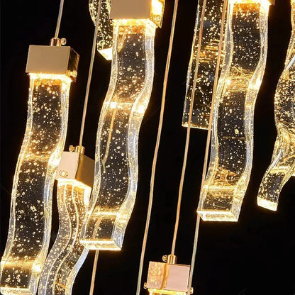 Modern Gold Long Crystal Hanging Light Fixture for Staircase