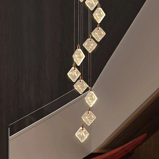 Modern Gold Long Spiral Crystal Chandelier for Staircase