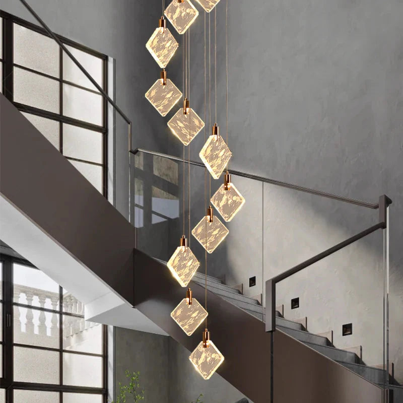 Modern Gold Long Spiral Crystal Chandelier for Staircase