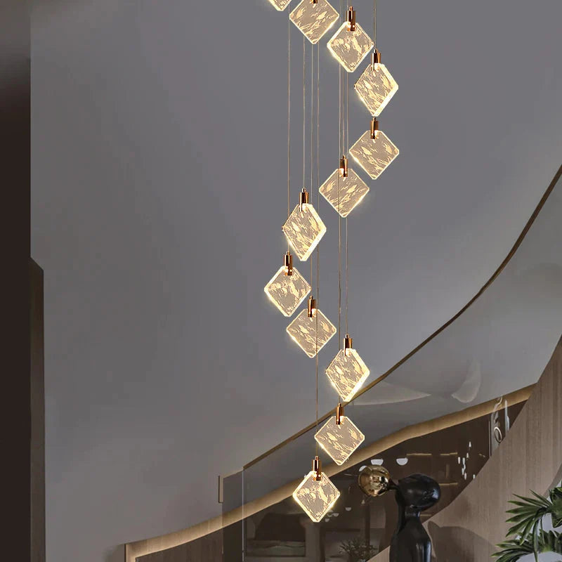 Modern Gold Long Spiral Crystal Chandelier for Staircase