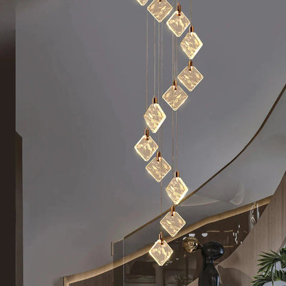 Modern Gold Long Spiral Crystal Chandelier for Staircase