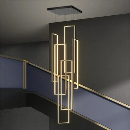 Modern Large Vertical Rectangle Chandelier For Staircase