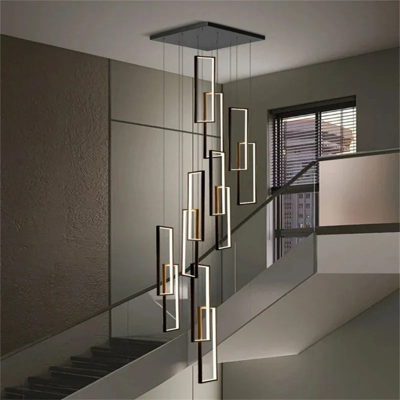 Modern Large Vertical Rectangle Chandelier For Staircase